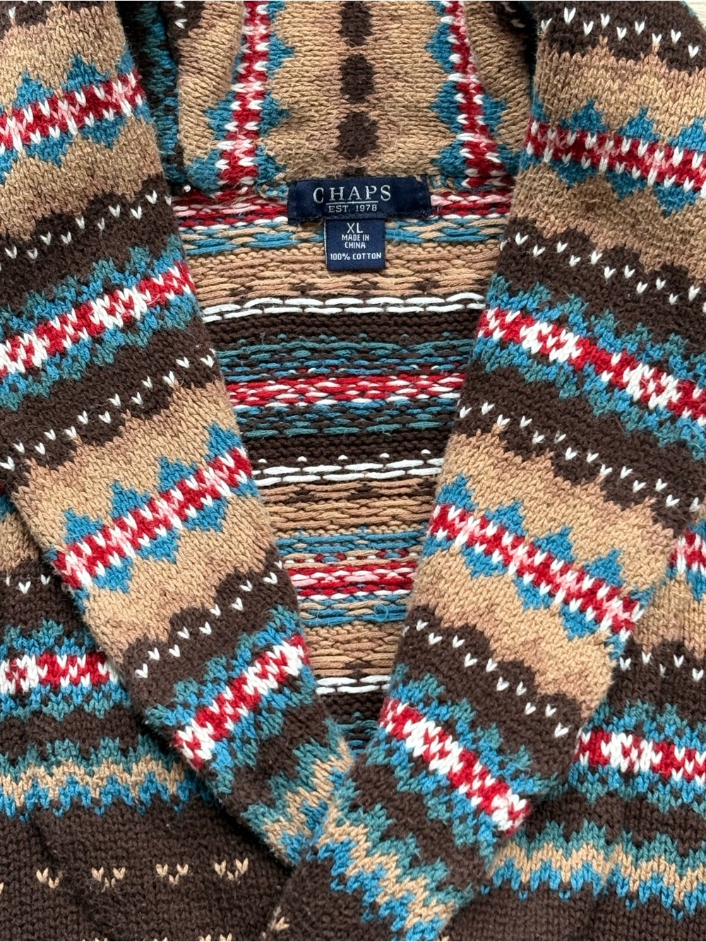 Vtg 80's Ralph Lauren Chaps Southwestern KnitFair Isle Shawl Cardigan Sweater XL - Picture 5 of 14